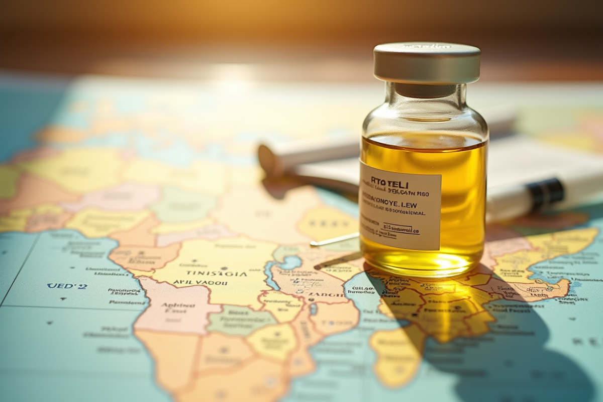 Certificat de vaccination jaune fever avec seringue et carte de Tanzanie