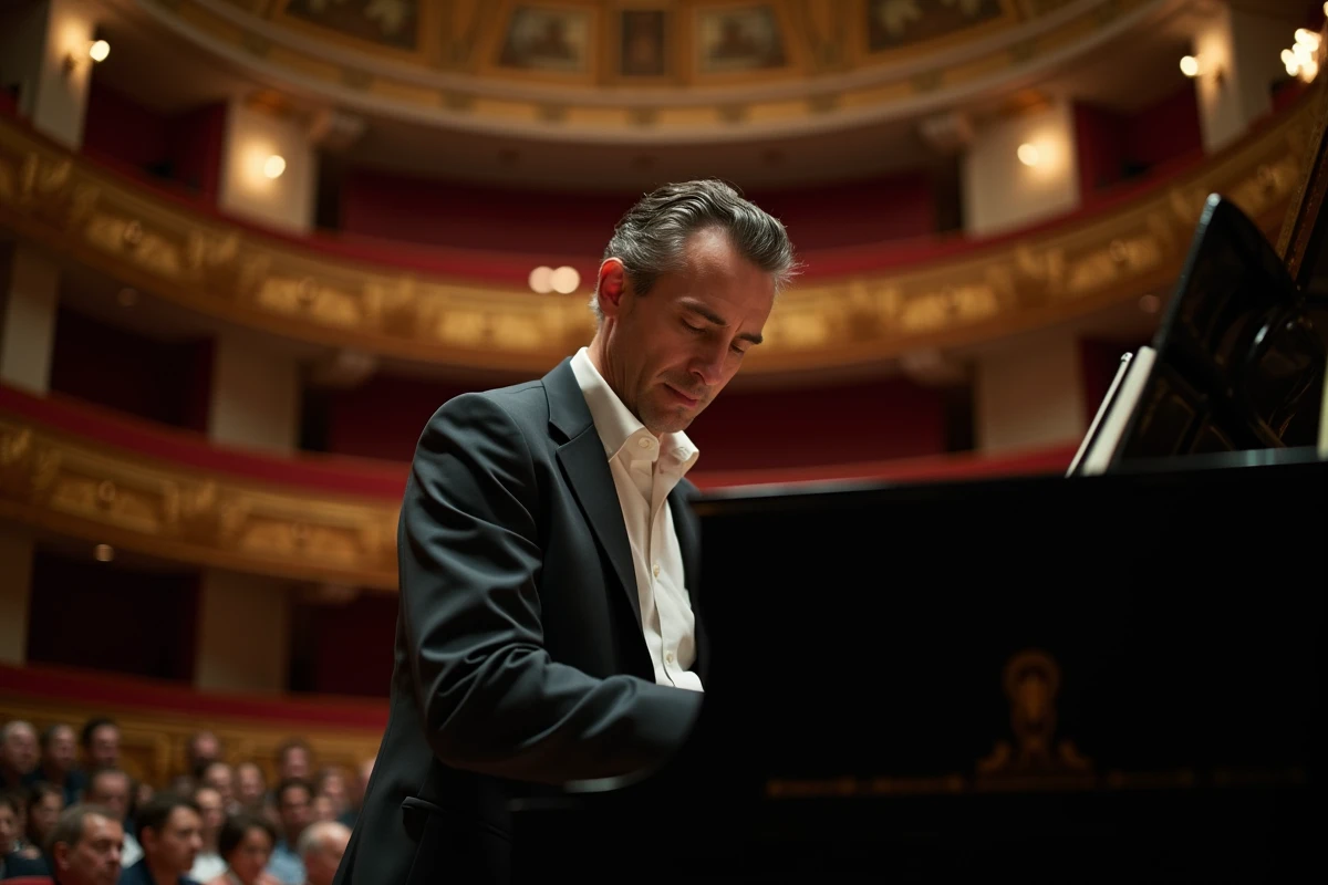 Pianiste en concert dans une salle de spectacle classique à Strasbourg lors des festivités du Nouvel An