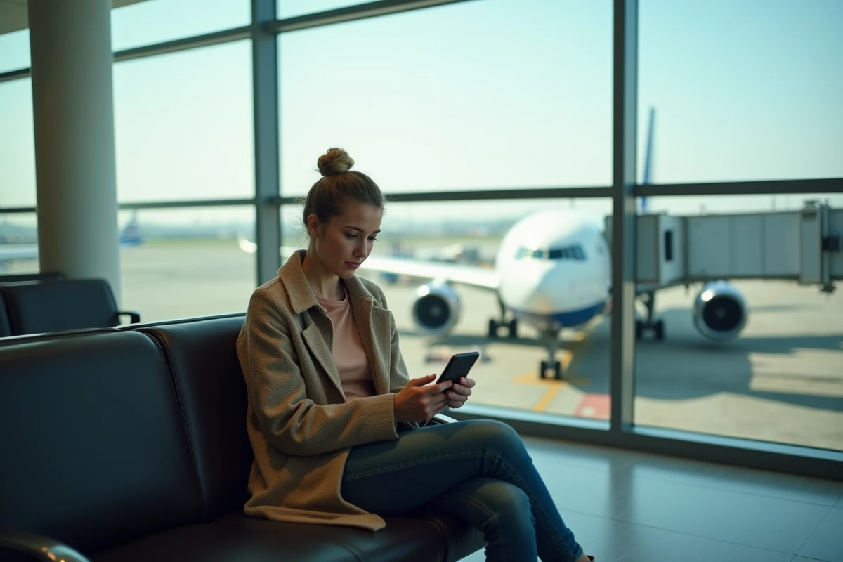 Jeune femme dans un aéroport en attente de vol