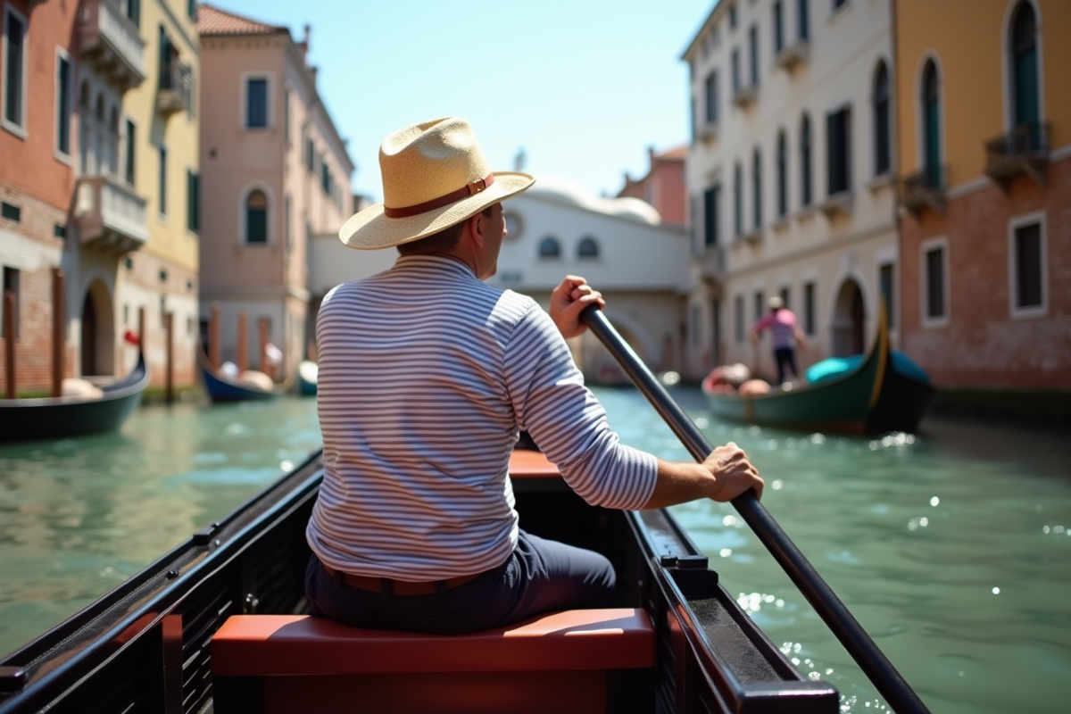 Gondolier guidant une gondola sur le Grand Canal