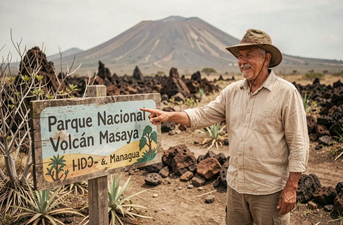 Guide de tourisme responsable présentant le parc national du volcan Masaya près de Managua au Nicaragua