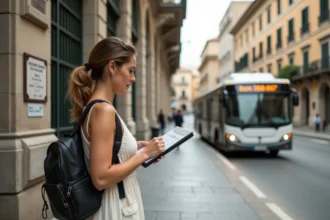 Jeune femme à Palermo consulte un horaire de bus