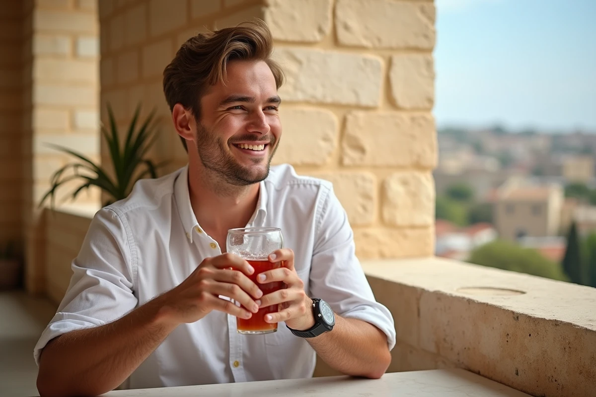 Jeune homme souriant au café à Mdina
