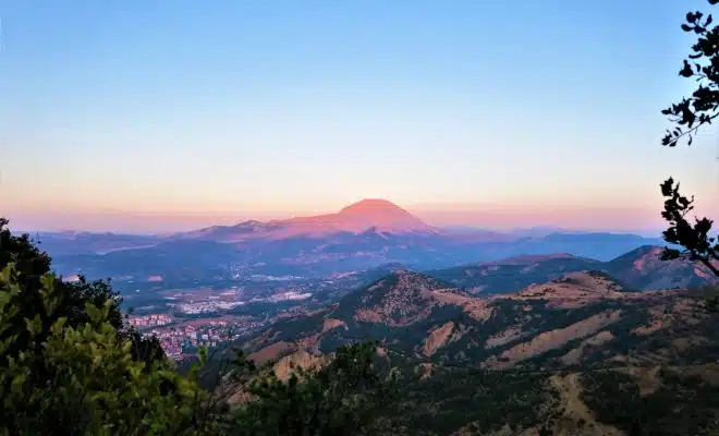 aerial view of city during sunset