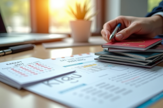 Piles de passeports et documents officiels sur un bureau lumineux