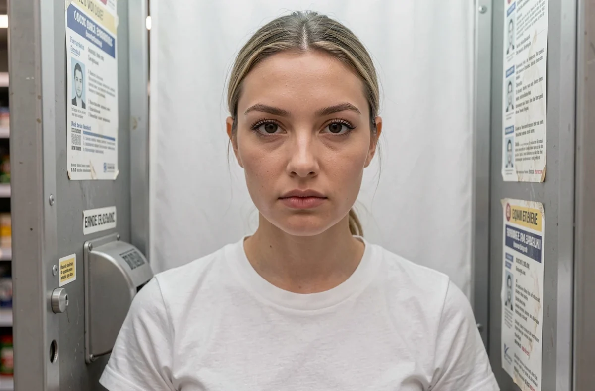 Jeune femme prenant sa photo d'identité dans un photomaton pour son premier passeport