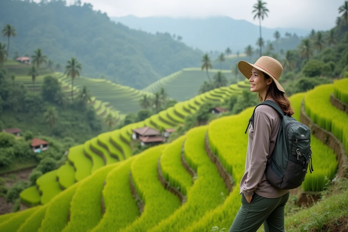 Voyageuse solitaire au bord des rizières de Tegallalang