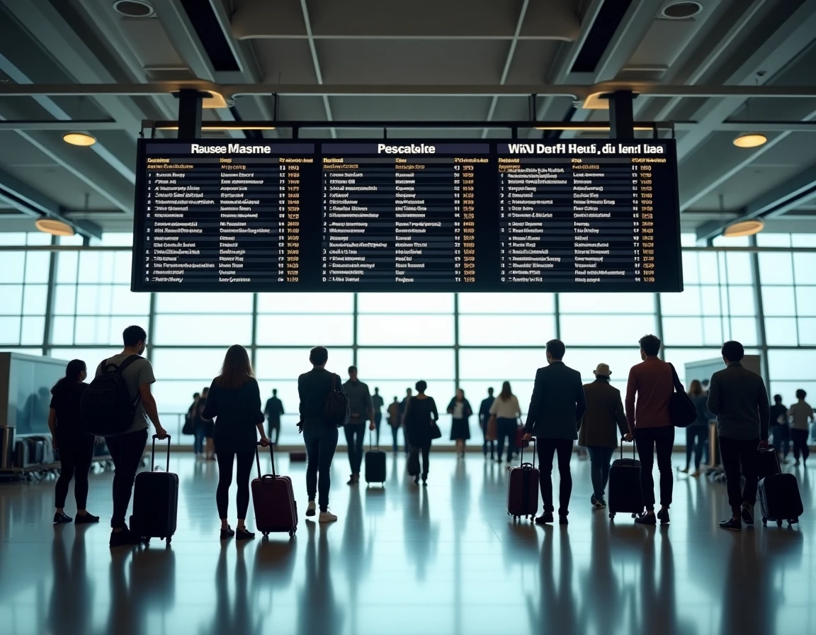 Tableau des départs d'un grand aéroport international avec vols vers La Réunion et Paris affichés