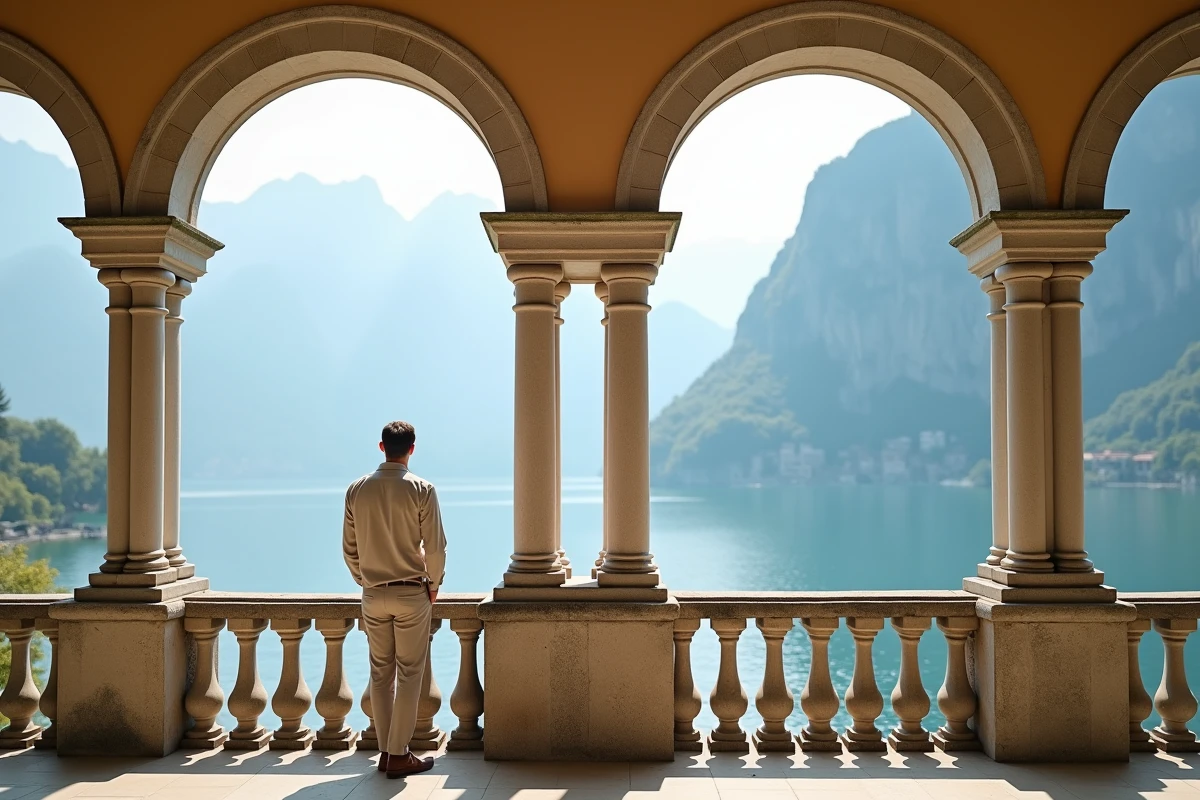 Terrasse en loggia de la Villa Balbianello avec vue panoramique sur le lac de Côme, lieu de tournage de Star Wars épisode II